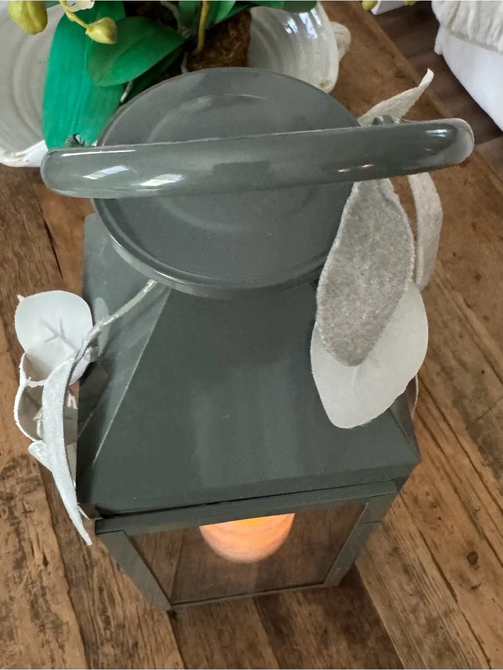 Gray Metal Glass Lantern for your LED Candle - Home Accents